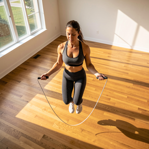 woman jumping rope home gym
