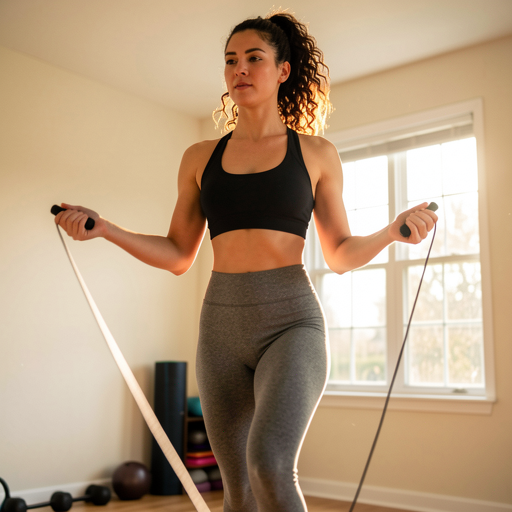 woman jumping rope home gym